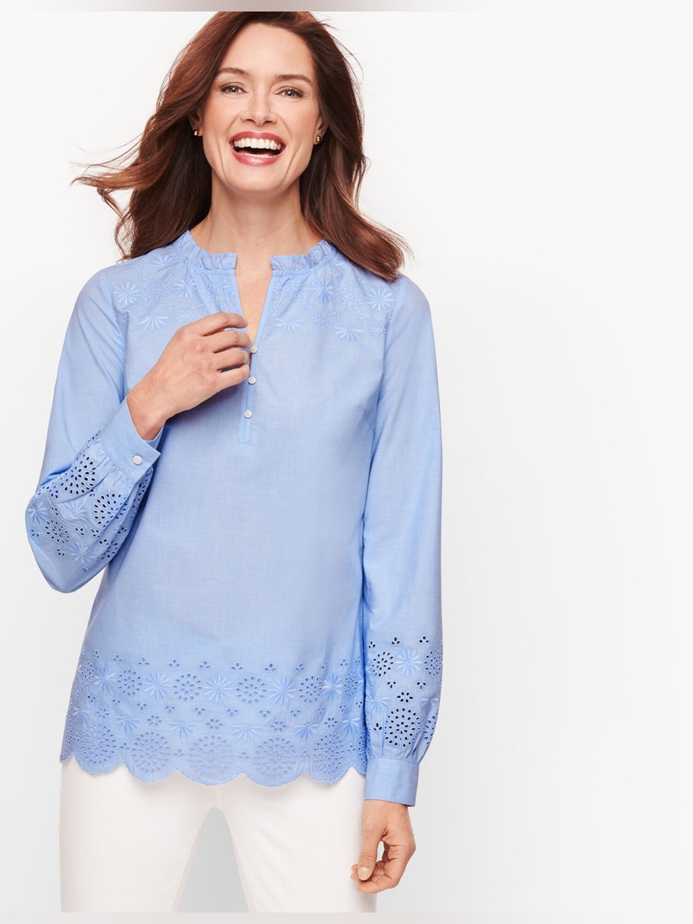 Talbots Plus Petite EMBROIDERED POPLIN POPOVER End On End WOMEN’S TOP 1Xp